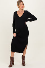 Black V-Neck Relaxed Fit Maternity Sweater Dress