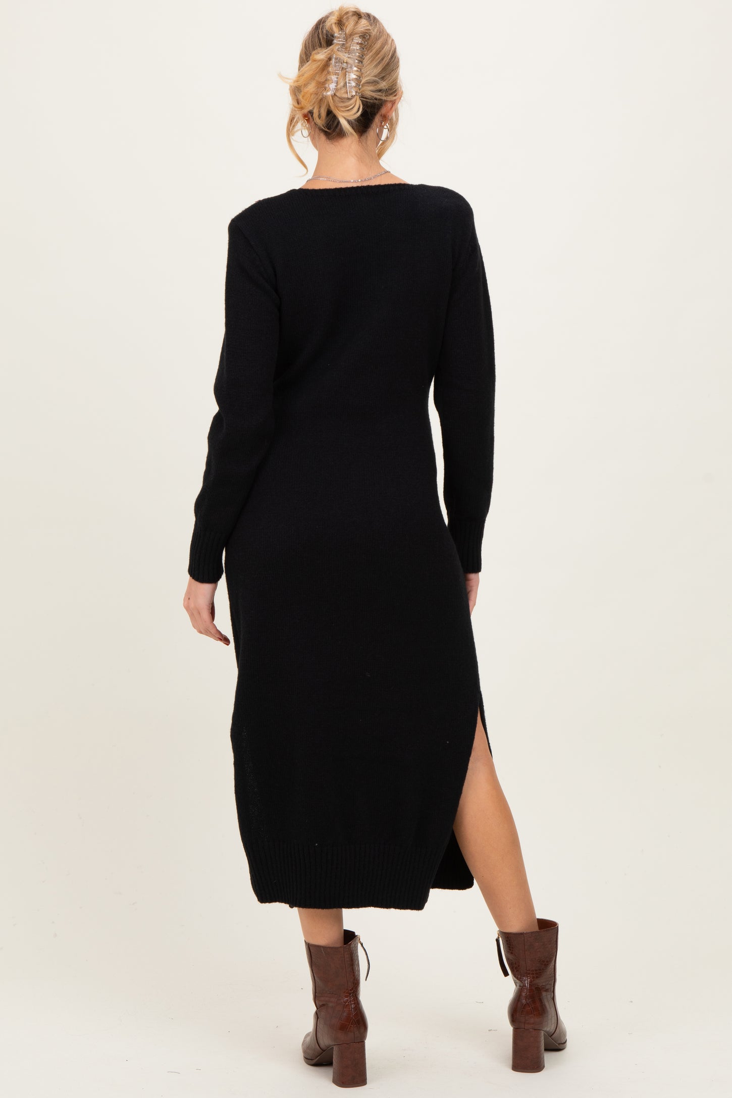 Black V-Neck Relaxed Fit Maternity Sweater Dress