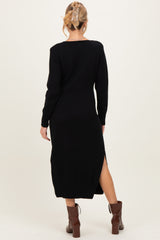Black V-Neck Relaxed Fit Maternity Sweater Dress