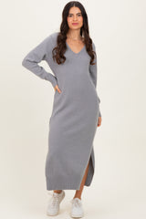 Heather Grey V-Neck Relaxed Fit Sweater Dress