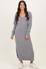 Heather Grey V-Neck Relaxed Fit Sweater Dress