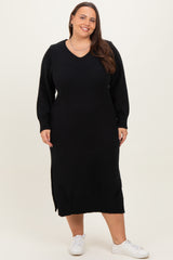 Black V-Neck Relaxed Fit Plus Sweater Dress