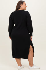 Black V-Neck Relaxed Fit Plus Sweater Dress