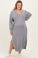 Heather Grey V-Neck Relaxed Fit Maternity Plus Sweater Dress