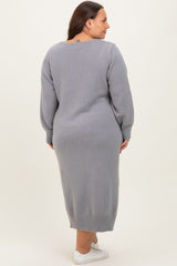 Heather Grey V-Neck Relaxed Fit Plus Sweater Dress