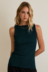 Forest Green Glitter Ruched Sleeveless Top