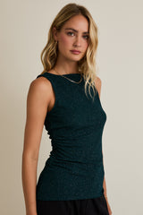 Forest Green Glitter Ruched Sleeveless Top
