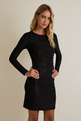 Black Glitter Long Sleeve Fitted Mini Dress
