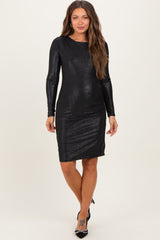 Black Glitter Long Sleeve Fitted Maternity Mini Dress