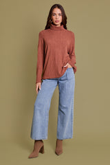 Rust Ribbed Turtle Neck Long Sleeve Top