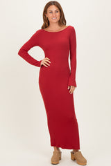 Red Scoop Back Long Sleeve Maxi Dress