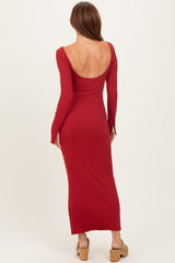 Red Scoop Back Long Sleeve Maxi Dress