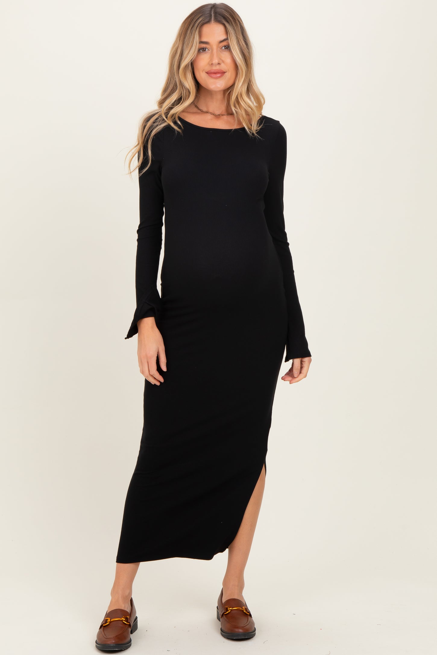 Black Scoop Back Long Sleeve Maternity Maxi Dress