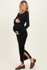 Black Scoop Back Long Sleeve Maternity Maxi Dress
