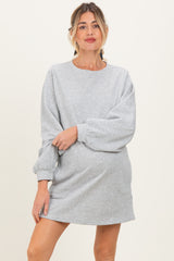 Heather Grey Bubble Sleeve Maternity Sweatshirt Mini Dress
