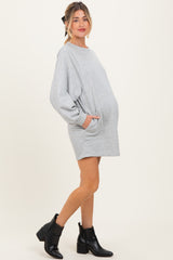 Heather Grey Bubble Sleeve Maternity Sweatshirt Mini Dress