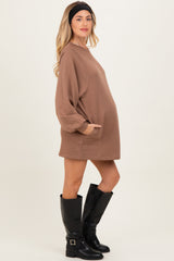 Mocha Bubble Sleeve Maternity Sweatshirt Mini Dress