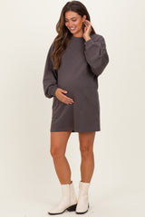Charcoal Bubble Sleeve Maternity Sweatshirt Mini Dress