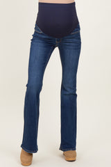 Navy Blue Dark Wash Maternity Flared Jeans