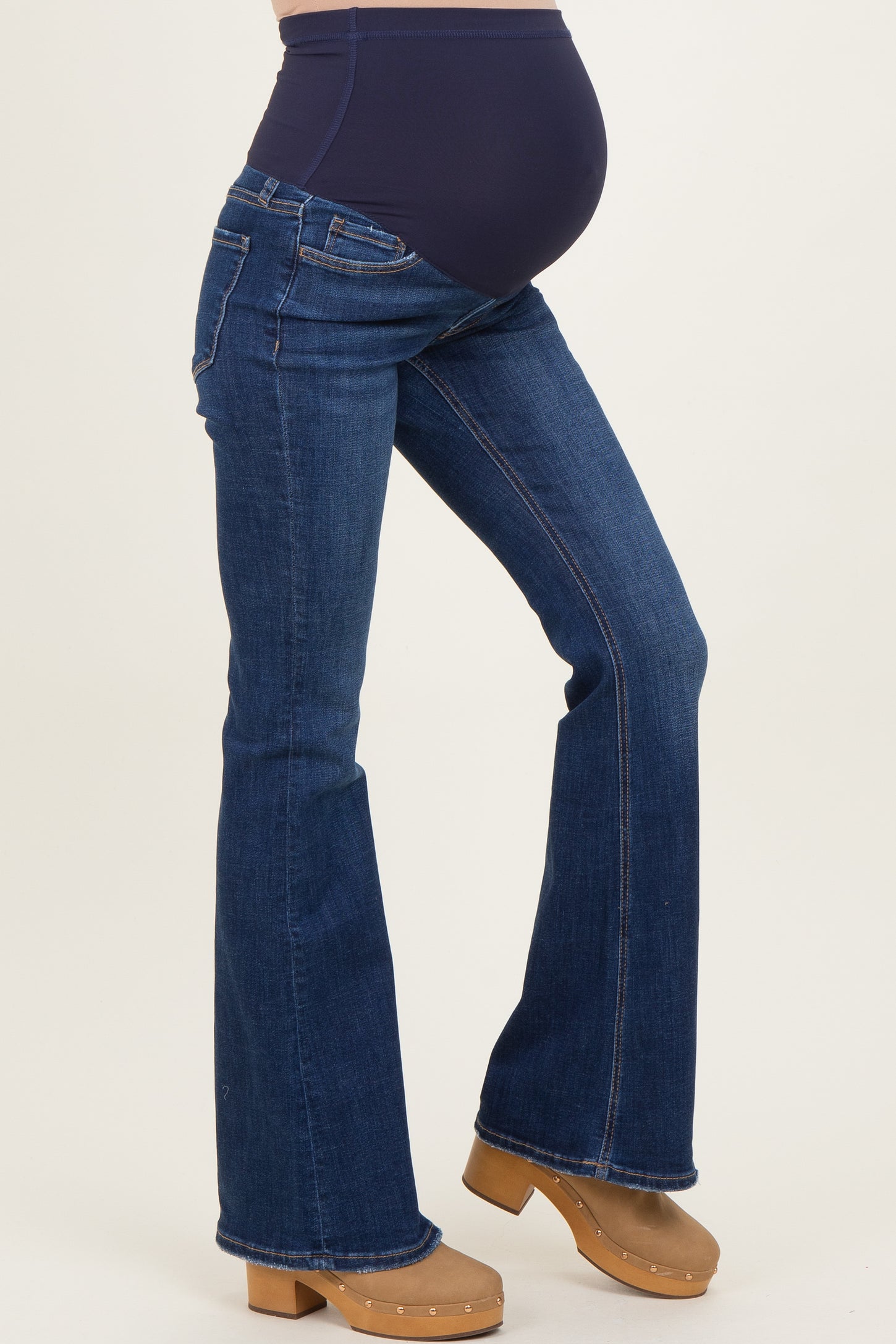Navy Blue Dark Wash Maternity Flared Jeans