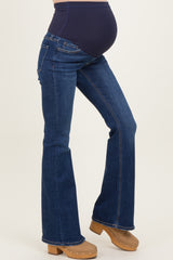 Navy Blue Dark Wash Maternity Flared Jeans