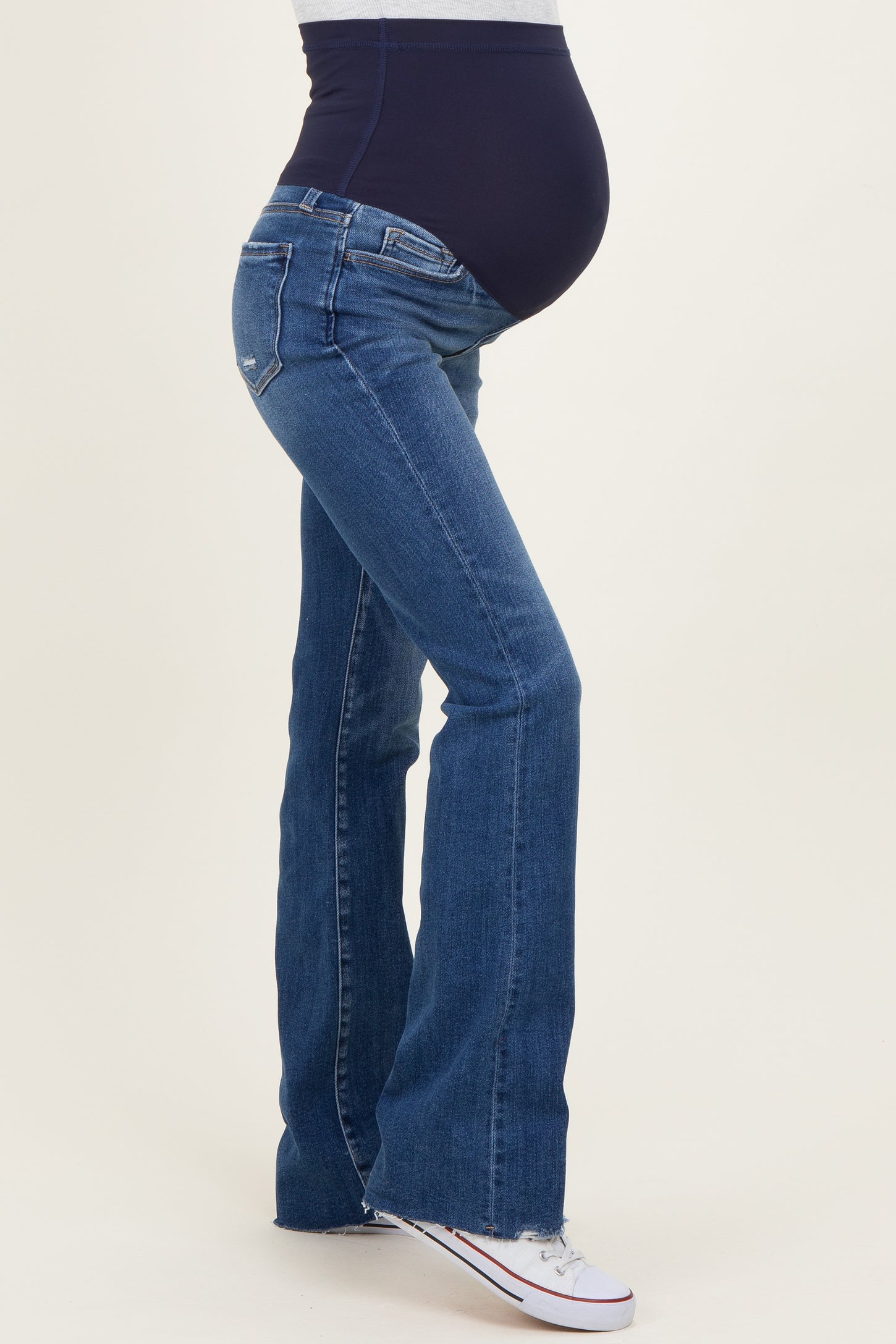 Navy Blue Frayed Hem Bootcut Maternity Jeans