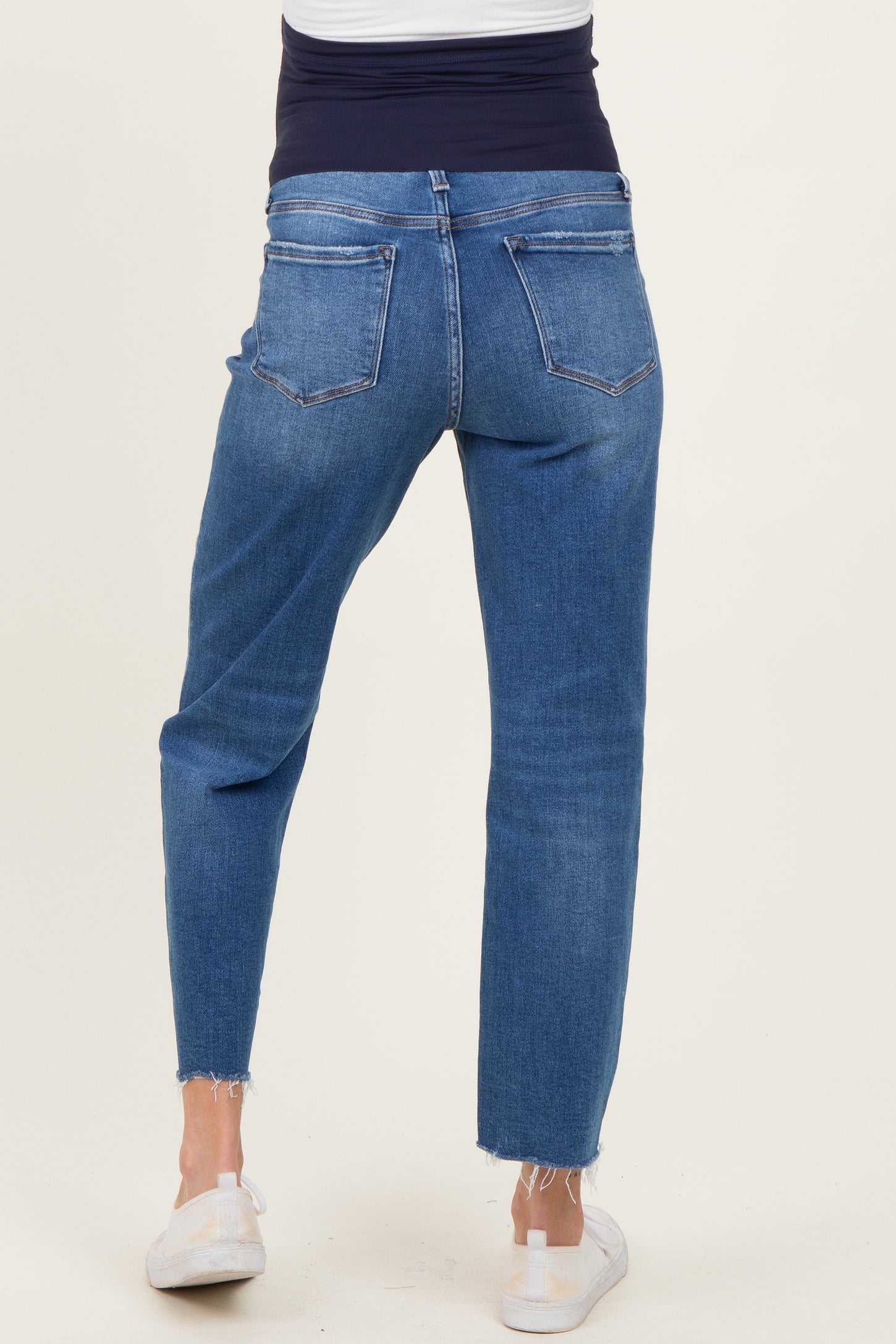 Blue Frayed Hem Cropped Straight Leg Maternity Jeans
