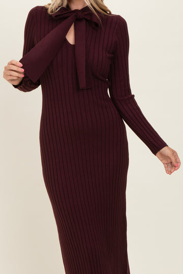 Burgundy Neck Tie Sweater Dress