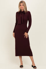 Burgundy Neck Tie Sweater Dress