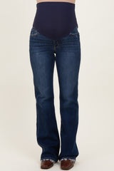 Navy Dark Wash Frayed Hem Maternity Bootcut Jeans