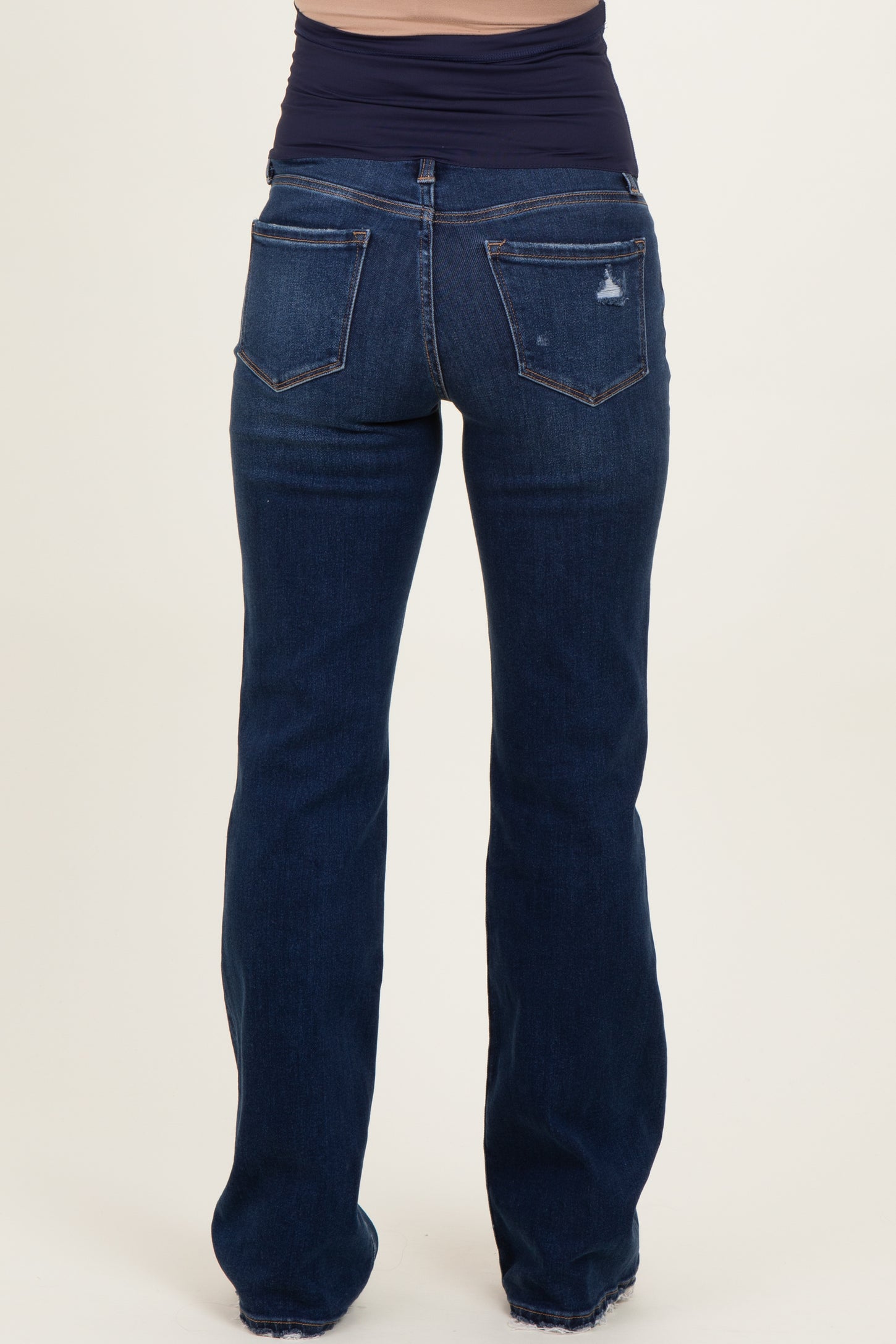 Navy Dark Wash Frayed Hem Maternity Bootcut Jeans