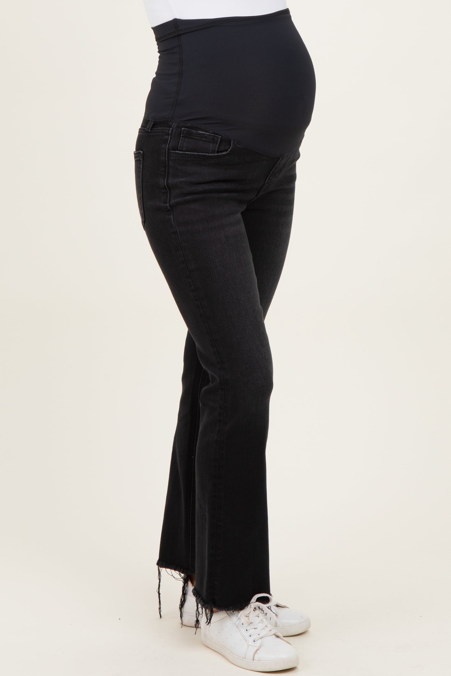 Black Vintage Wash Frayed Hem Kick Flare Maternity Jeans