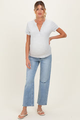 Light Blue Distressed Open Knee Ankle Straight Leg Maternity Jeans