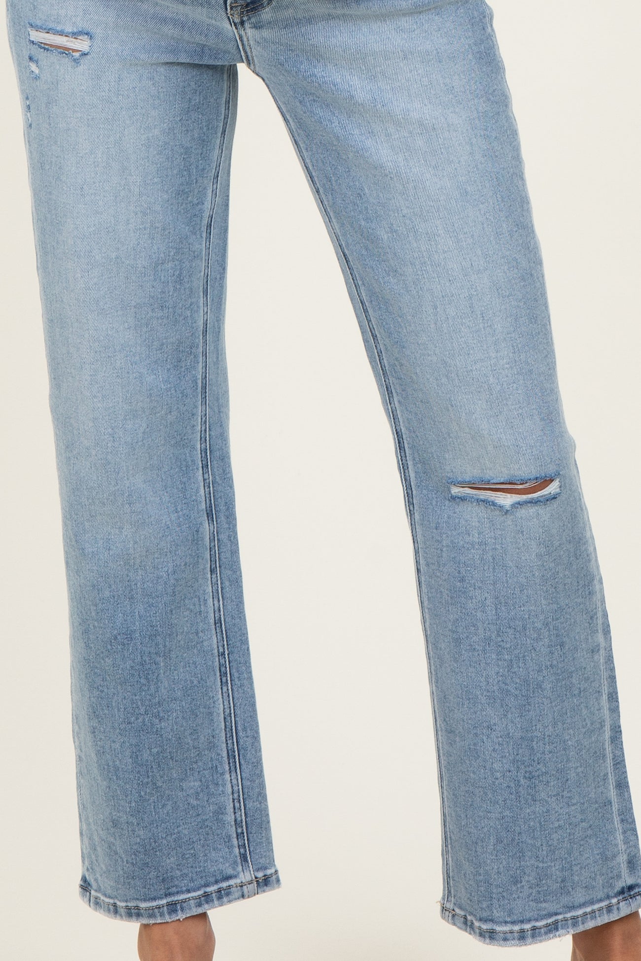 Light Blue Distressed Open Knee Ankle Straight Leg Maternity Jeans