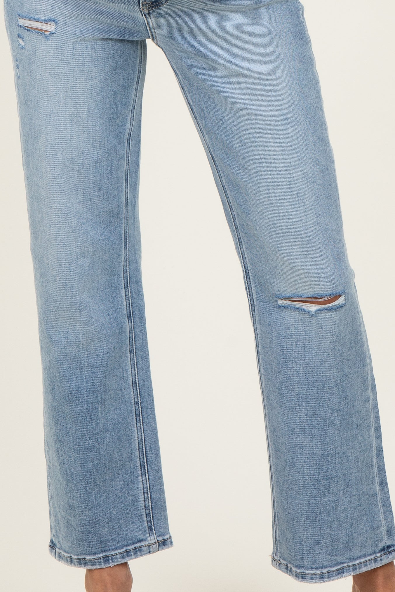 Light Blue Distressed Open Knee Ankle Straight Leg Maternity Jeans