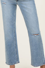 Light Blue Distressed Open Knee Ankle Straight Leg Maternity Jeans