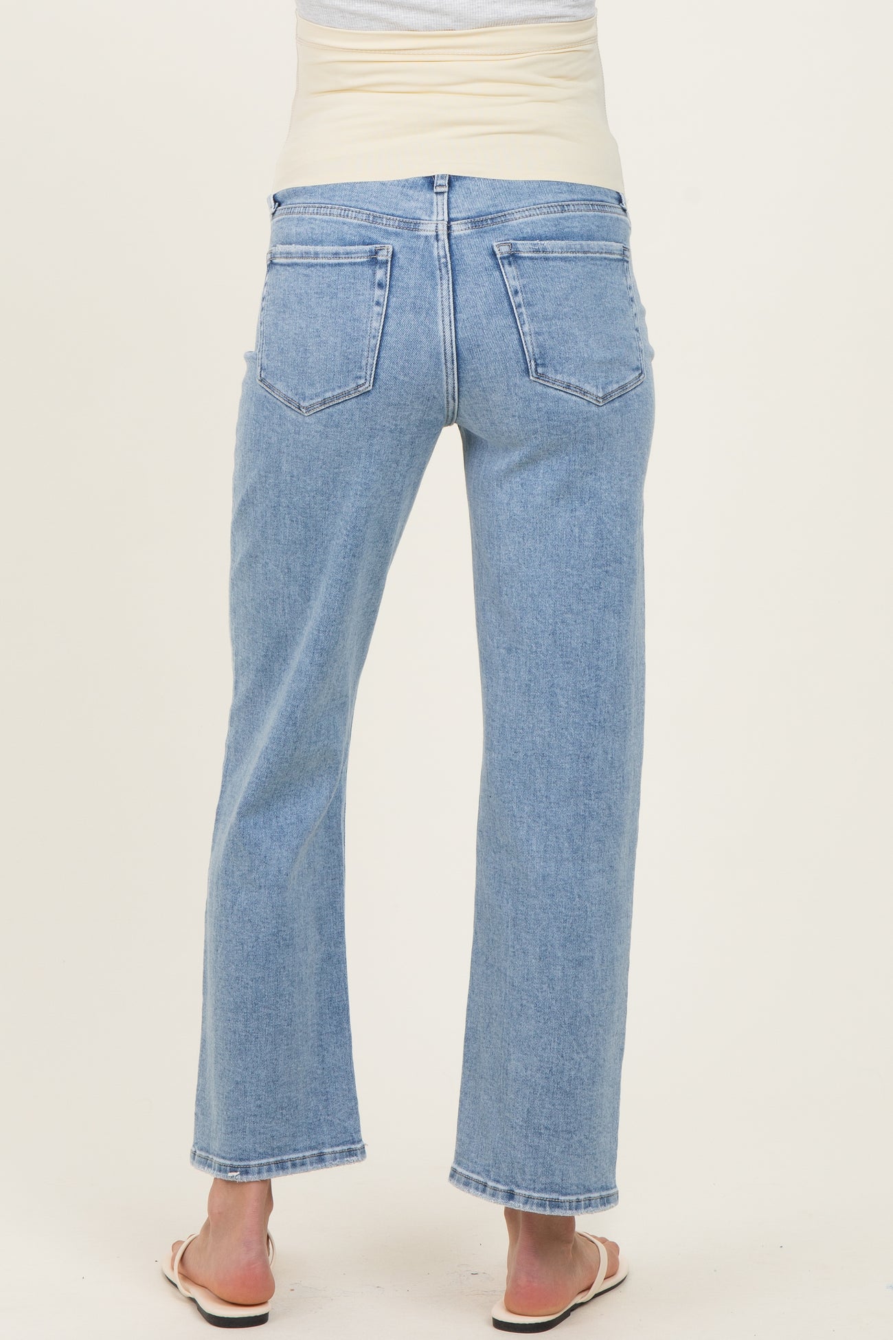Light Blue Distressed Open Knee Ankle Straight Leg Maternity Jeans