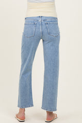 Light Blue Distressed Open Knee Ankle Straight Leg Maternity Jeans