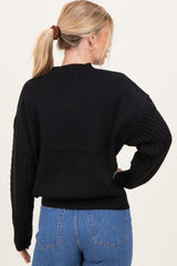 Black Cable Knit Sleeve Round Neck Sweater