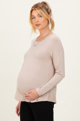 Taupe Flowy Round Hem Maternity Long Sleeve Top