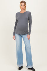 Light Blue Cuffed Wide Leg Maternity Jeans