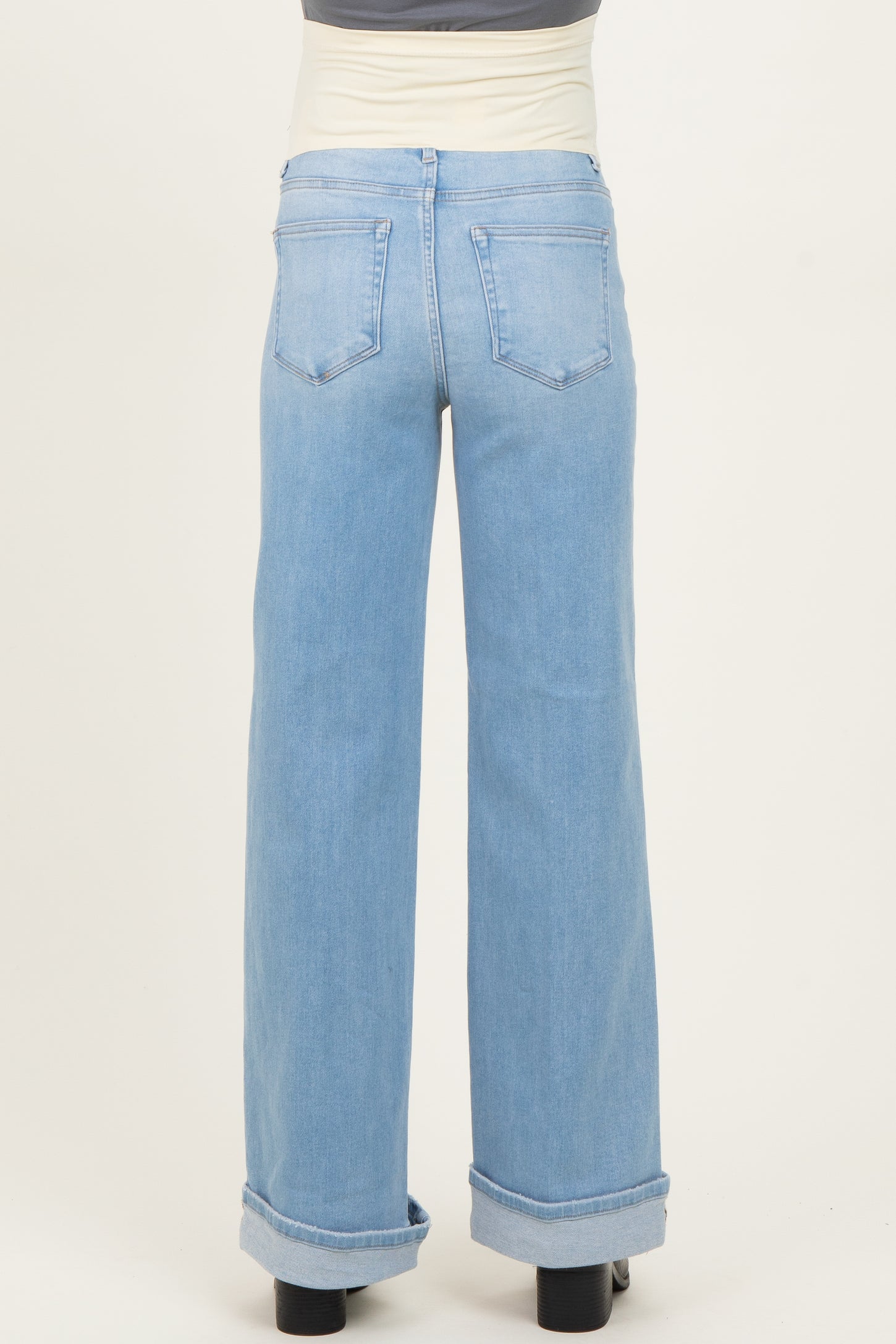 Light Blue Cuffed Wide Leg Maternity Jeans