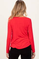 Red Flowy Round Hem Maternity Long Sleeve Top