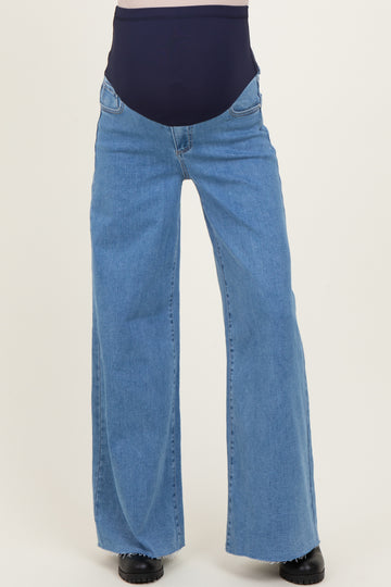Blue Raw Hem Palazzo Wide Leg Maternity Jeans