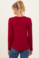 Burgundy Flowy Round Hem Maternity Long Sleeve Top