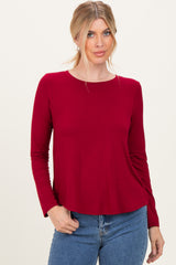 Burgundy Flowy Round Hem Long Sleeve Top