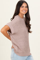 Taupe Short Sleeve Round Neck Sweater