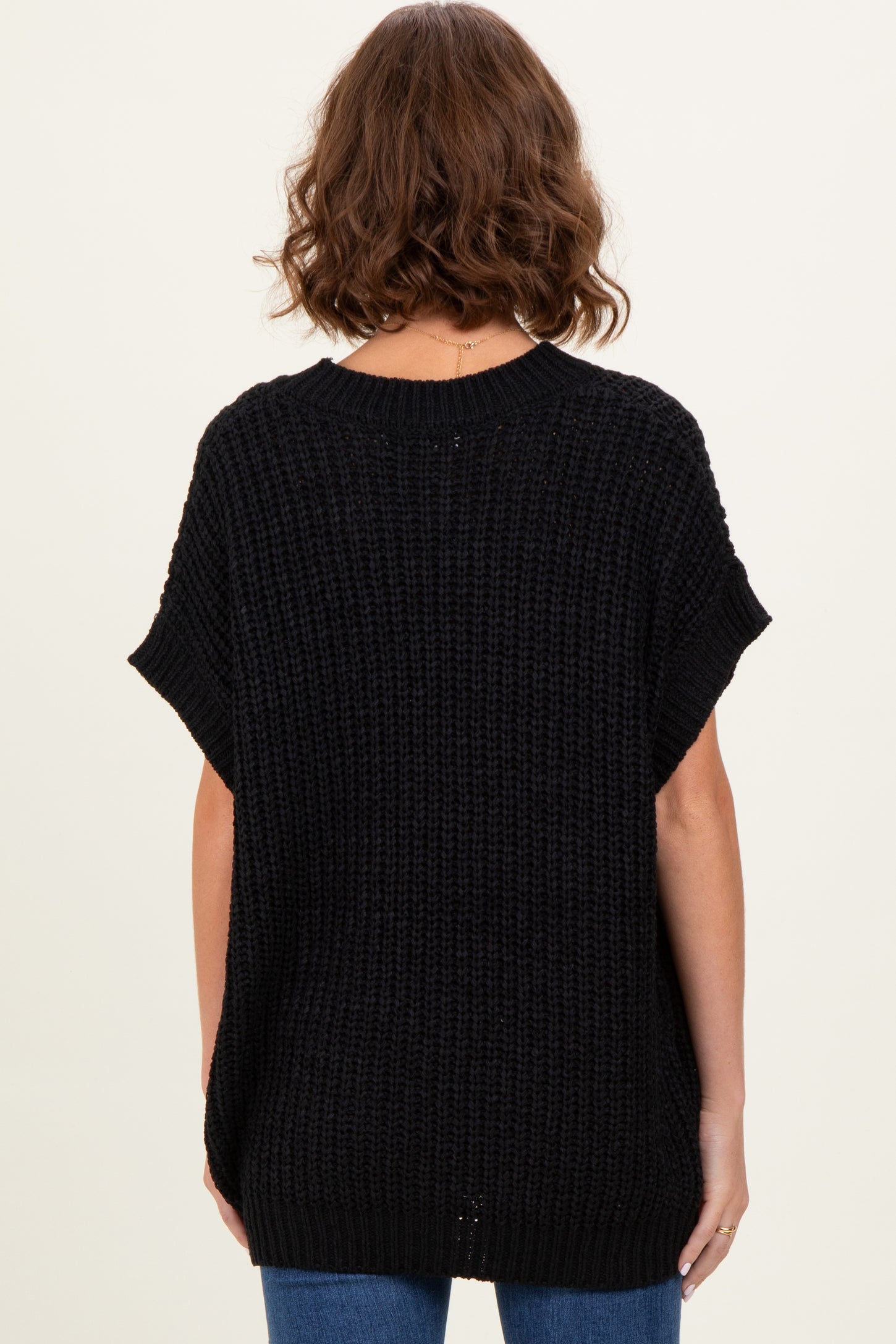 Black Short Sleeve Round Neck Sweater