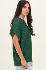 Green Short Sleeve Round Neck Sweater