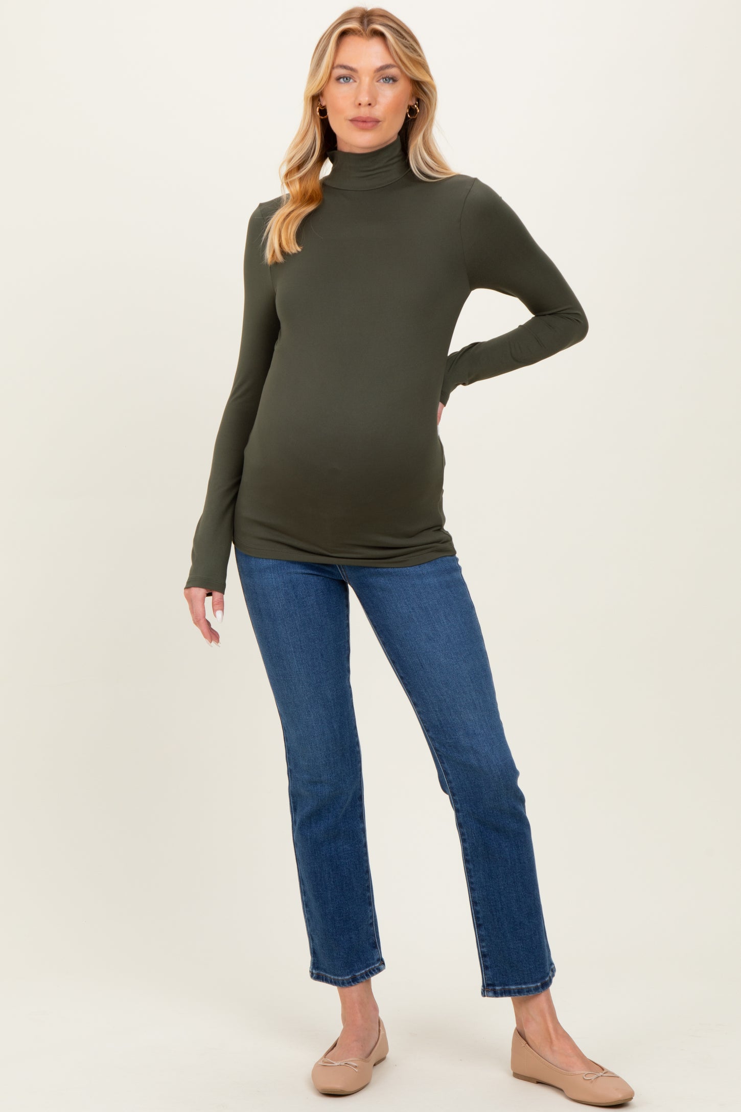 Olive Maternity Mock Neck Top